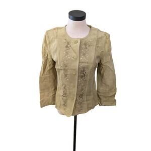 J. Jill Leather Jacket Light Green Size S Laser Cut Flowers Women's